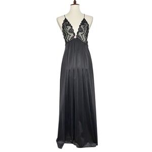 JCPenney Vintage Black‎ Lace Nylon Maxi Slip Dress Lingerie Small S